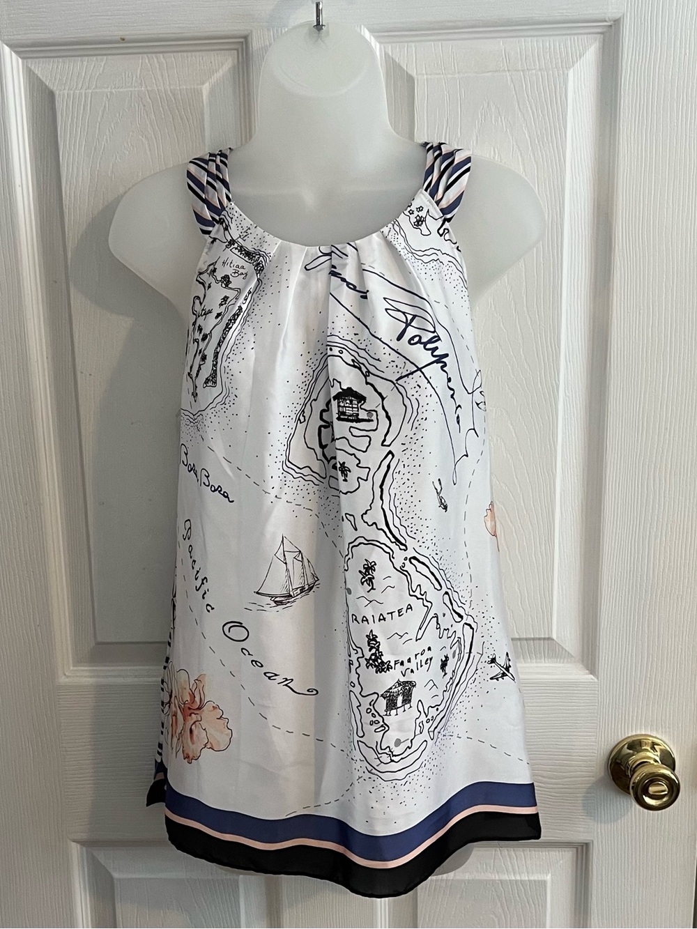 WHBM Nautical Map Print Halter Top in White and Navy